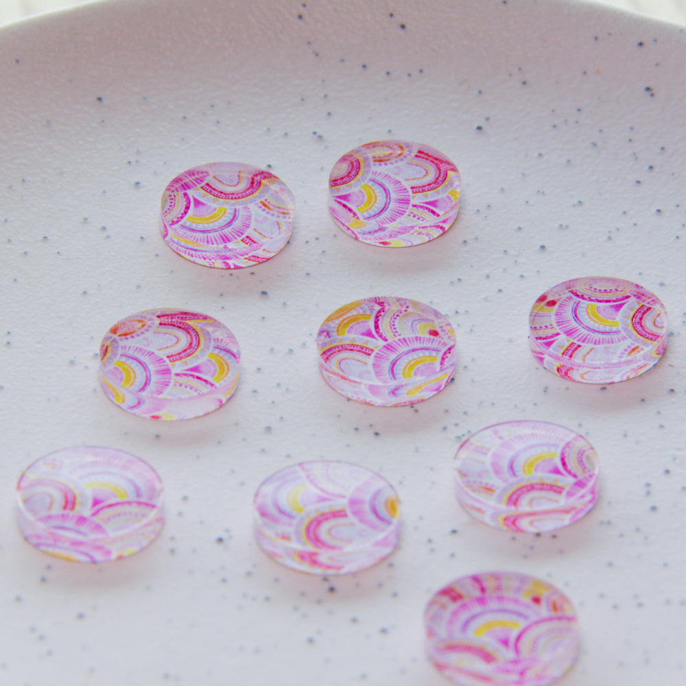 Clear Acrylic - 15mm - Circle - Studs - Watercolour - 10