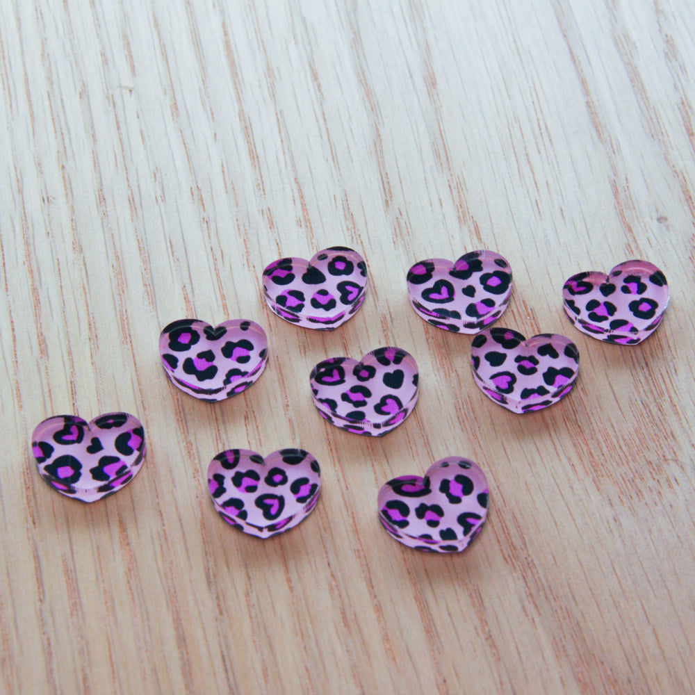 Clear Acrylic - 1.5cm Heart - Studs - Heart Leopard - 01