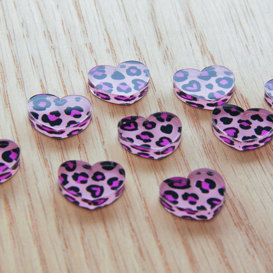 Clear Acrylic - 1.5cm Heart - Studs - Heart Leopard - 01