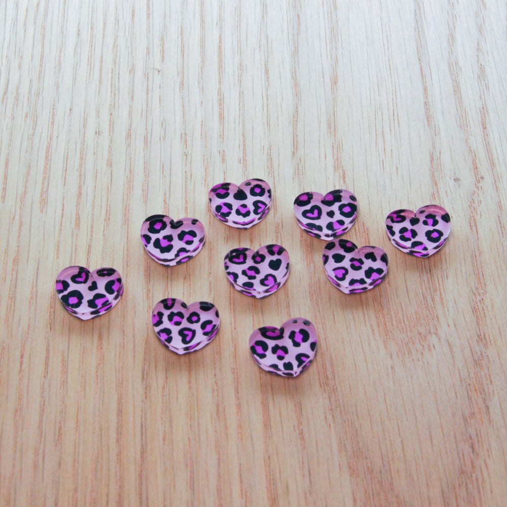 Clear Acrylic - 1.5cm Heart - Studs - Heart Leopard - 01