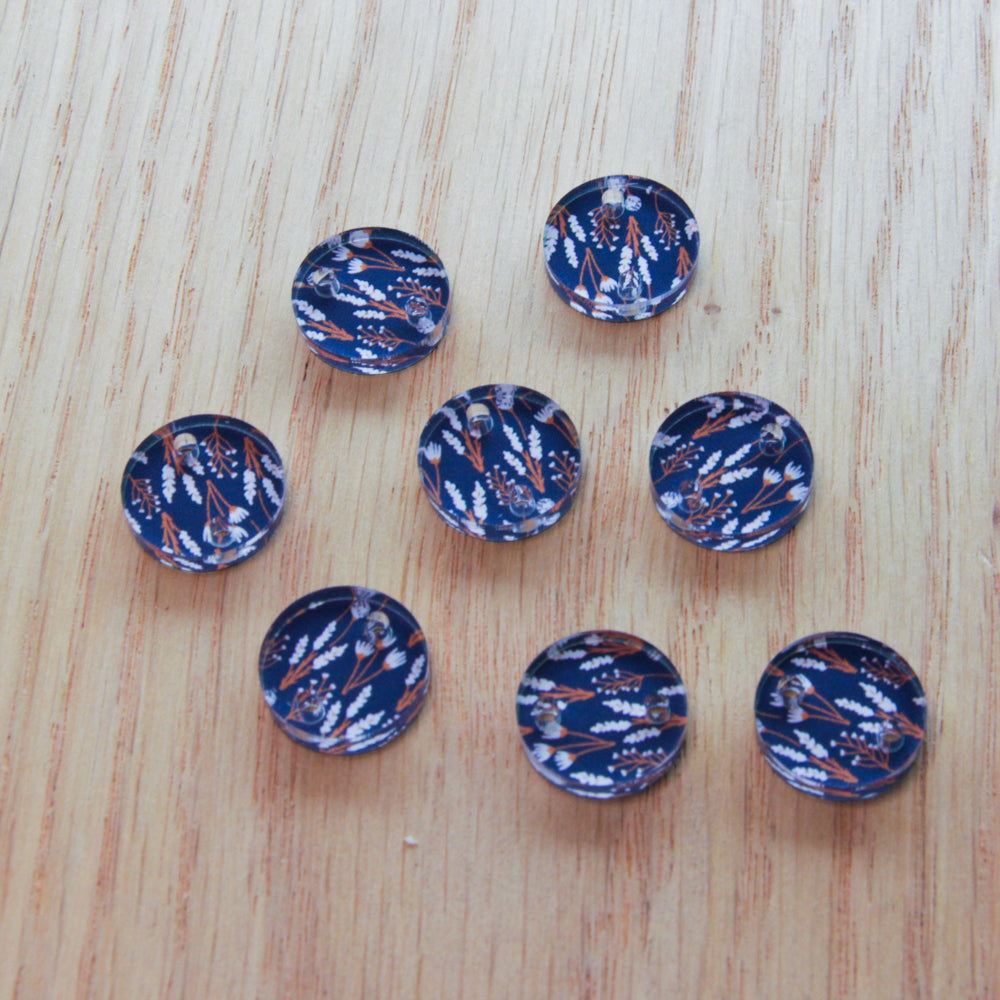 Clear Acrylic - 1.5cm Circle - 2 holes - Winter Picnic - 18