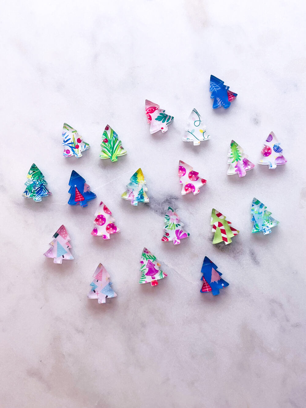 15mm Christmas Tree Studs -  Bright Christmas - Mixed Bag -  Clear Acrylic (10 or 20 pairs)