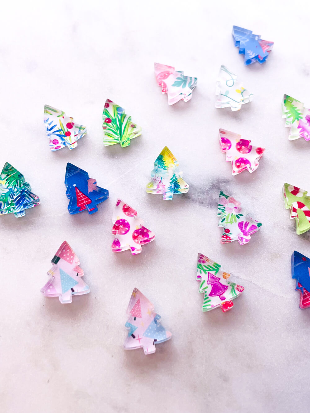 15mm Christmas Tree Studs -  Bright Christmas - Mixed Bag -  Clear Acrylic (10 or 20 pairs)