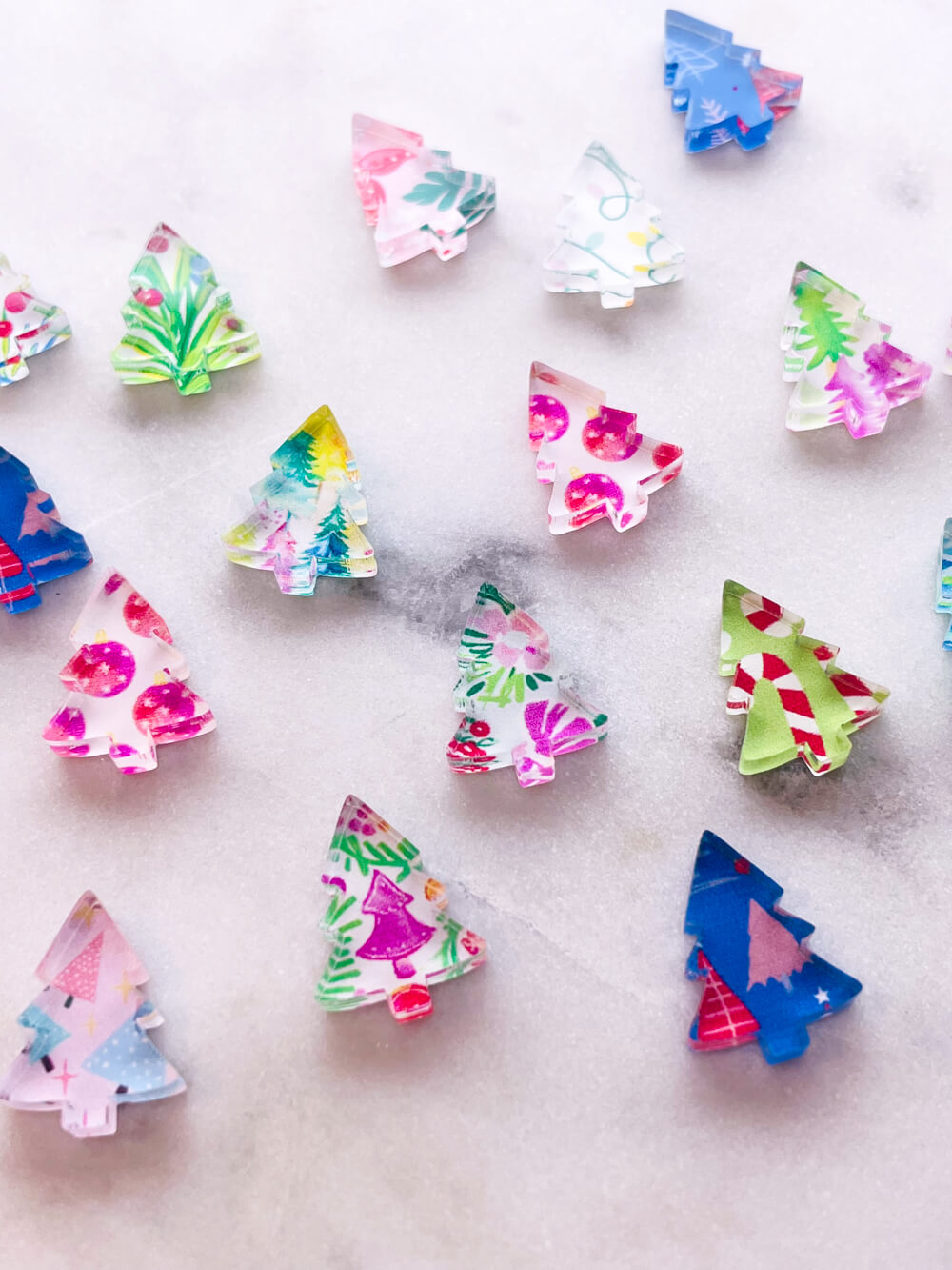 15mm Christmas Tree Studs -  Bright Christmas - Mixed Bag -  Clear Acrylic (10 or 20 pairs)