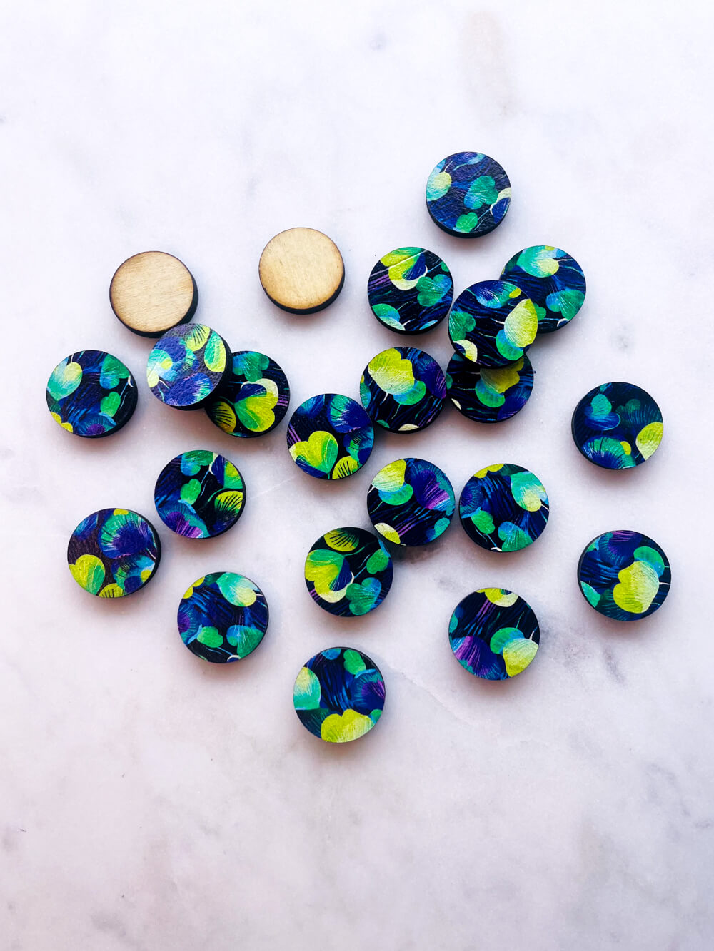 Wood - 15mm Circle- Studs - Summer Nights - 14