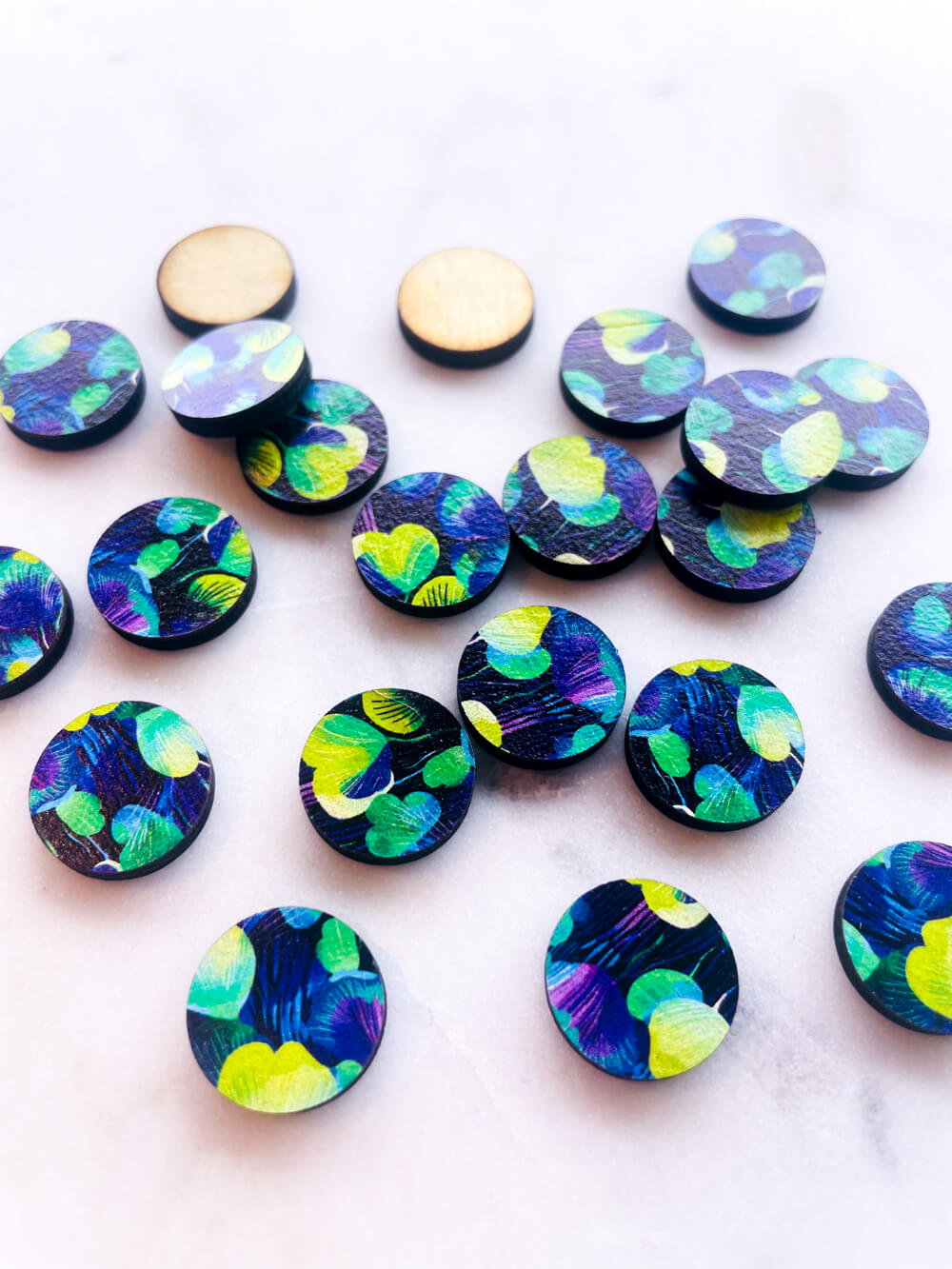 Wood - 15mm Circle- Studs - Summer Nights - 14