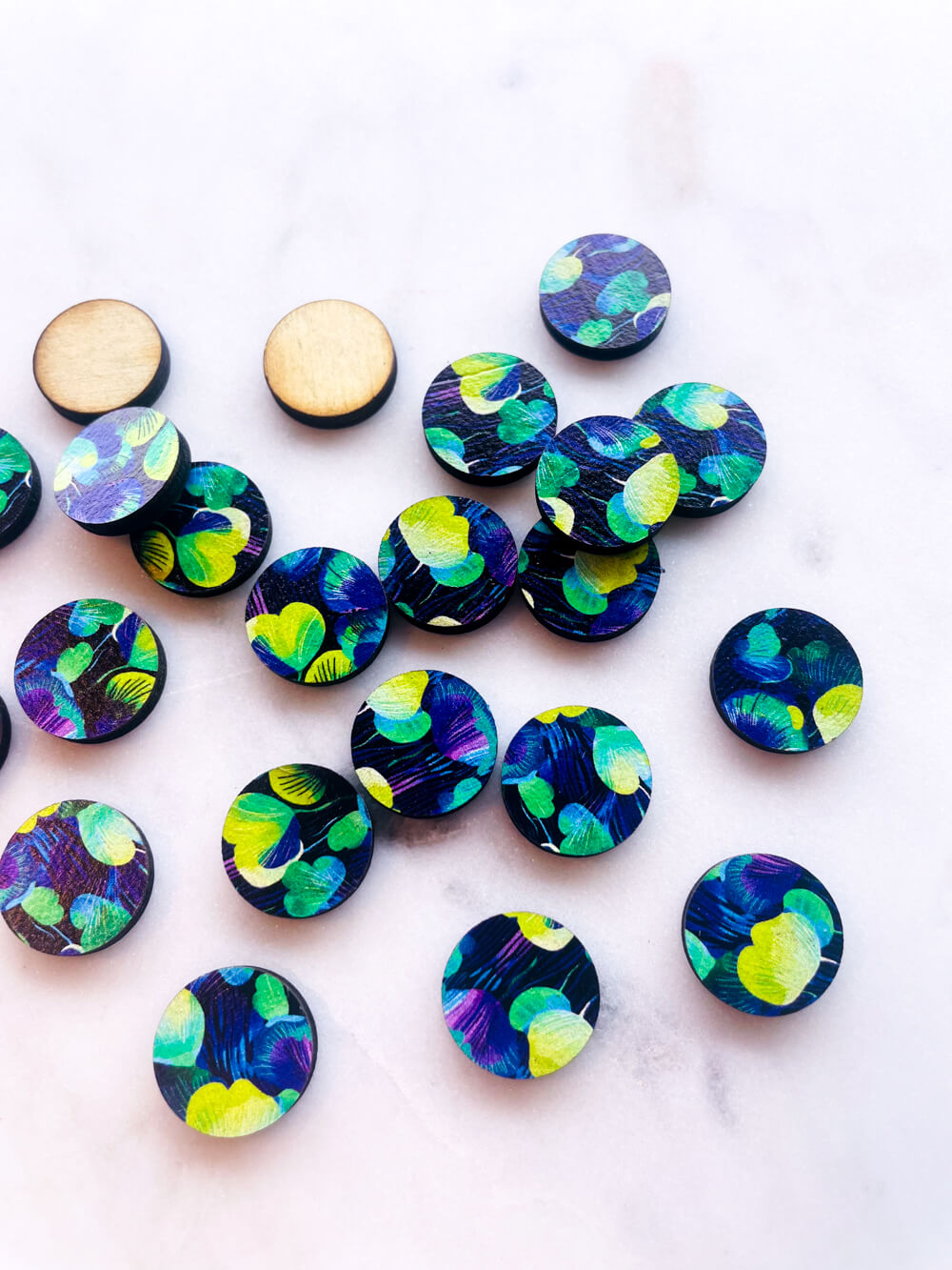 Wood - 15mm Circle- Studs - Summer Nights - 14