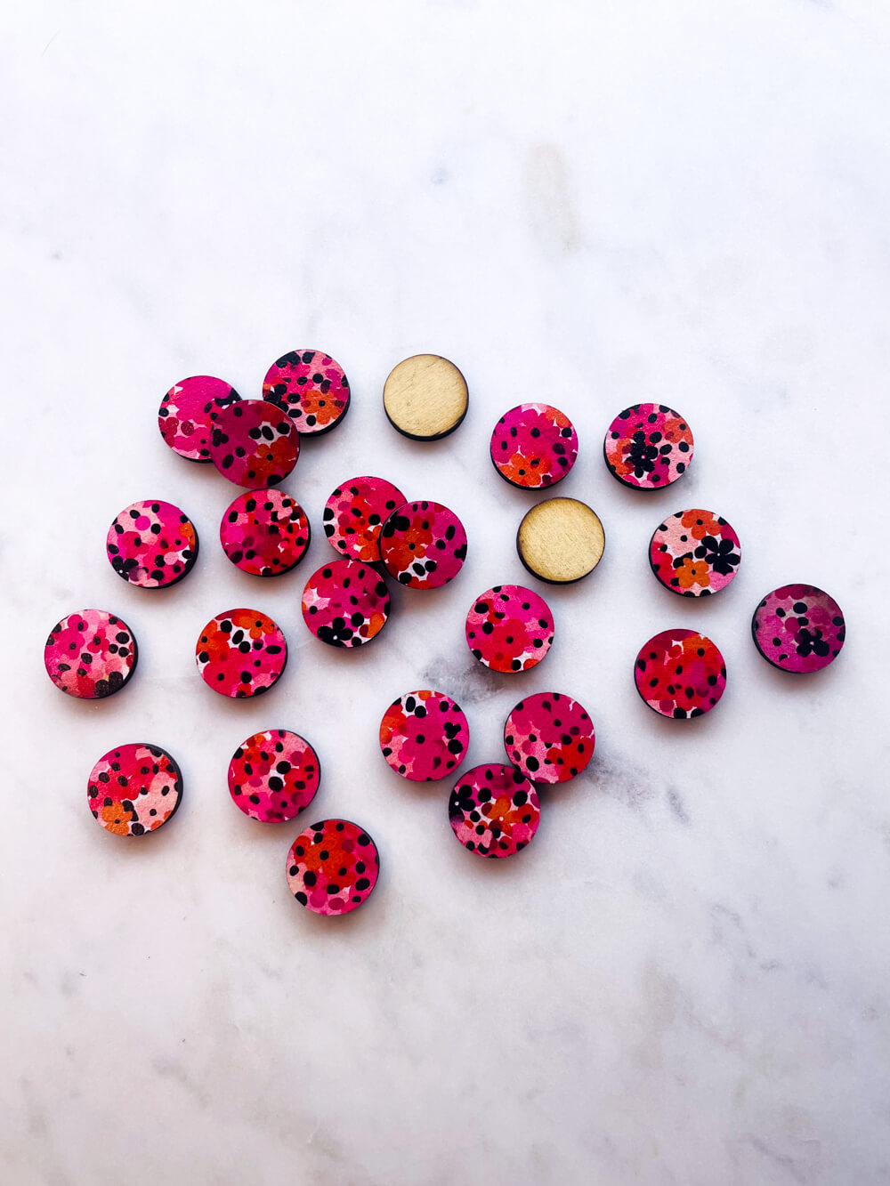 Wood - 15mm Circle- Studs - Summer - 08