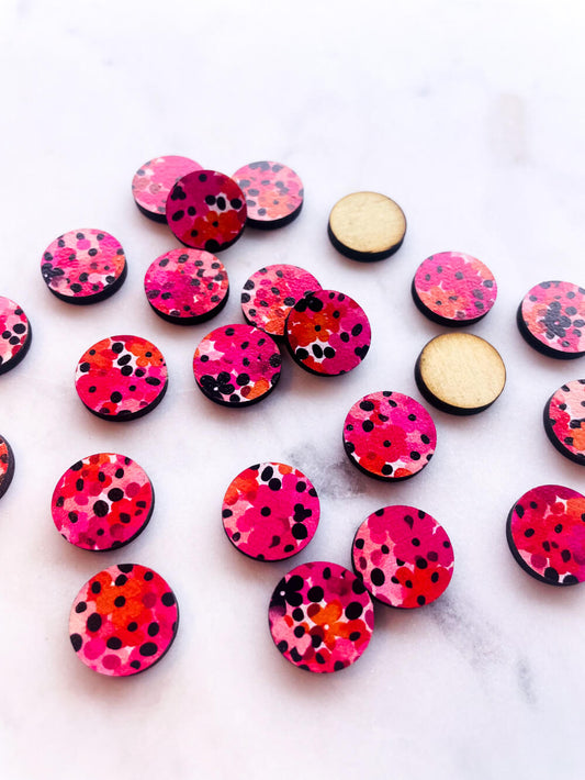 Wood - 15mm Circle- Studs - Summer - 08
