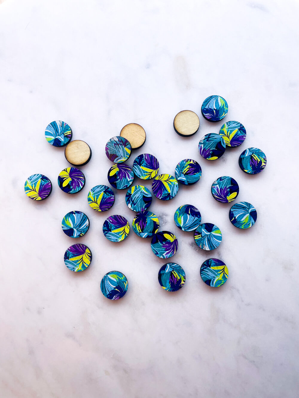 Wood - 15mm Circle- Studs - Summer Nights - 29