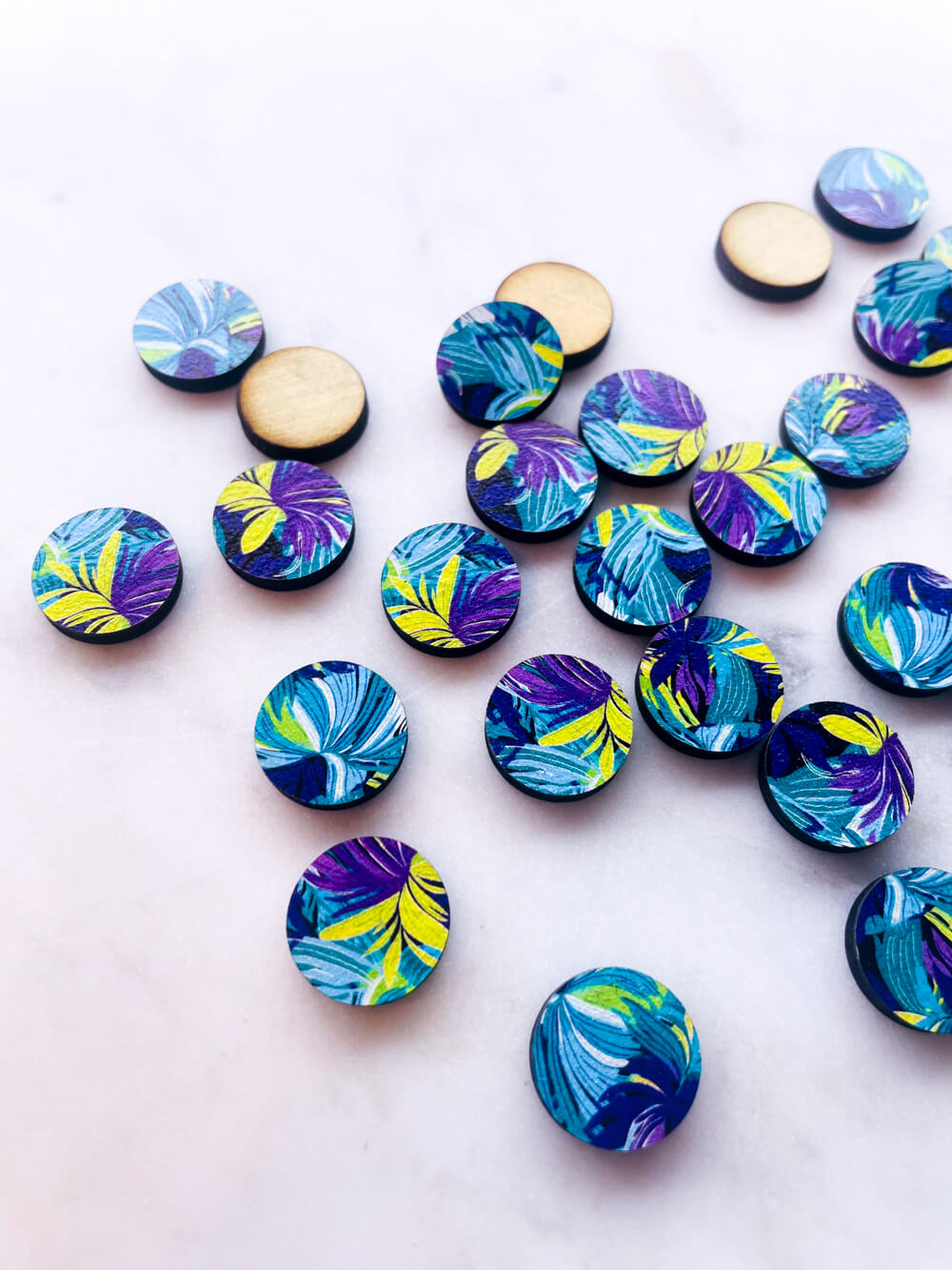 Wood - 15mm Circle- Studs - Summer Nights - 29