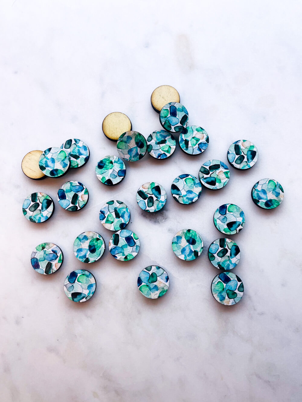 Wood - 15mm Circle- Studs - Watercolour - 61