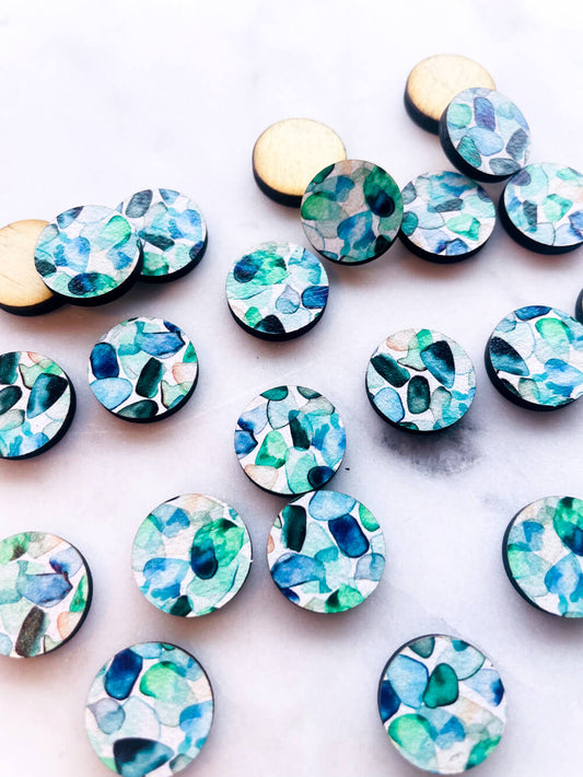 Wood - 15mm Circle- Studs - Watercolour - 61
