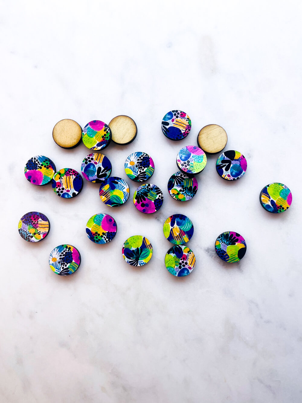 Wood - 15mm Circle- Studs - Summer Nights - 26