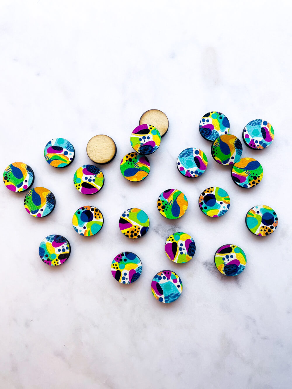 Wood - 15mm Circle- Studs - Summer Nights - 21
