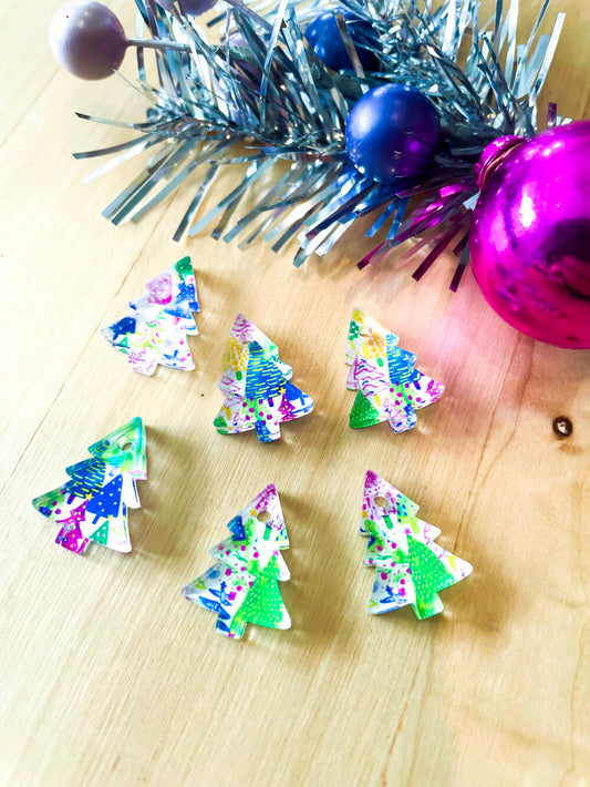 Clear Acrylic - 2cm Christmas Tree - 1 Hole - Christmas - 195