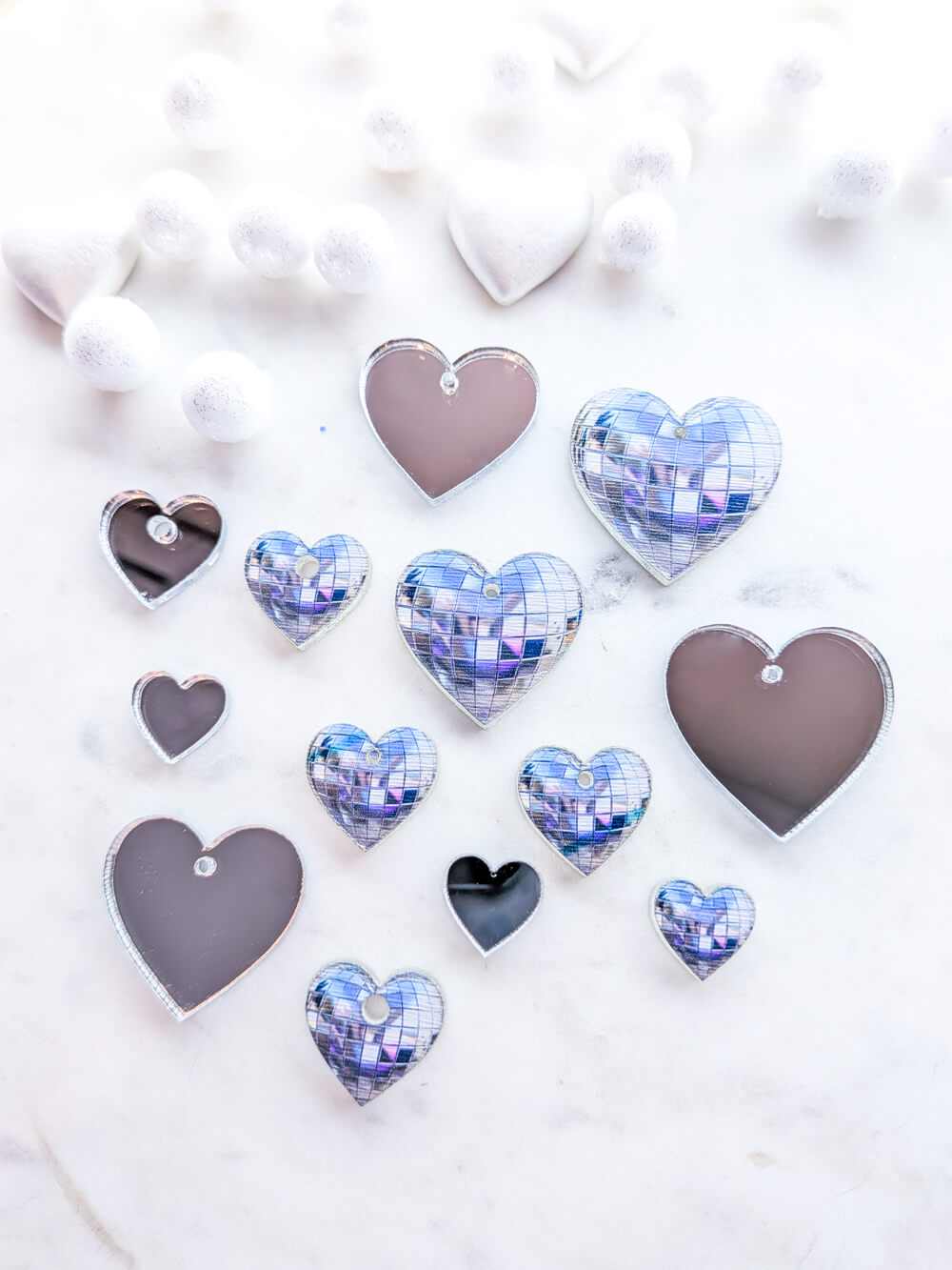Silver Disco Heart on Silver Mirror Acrylic