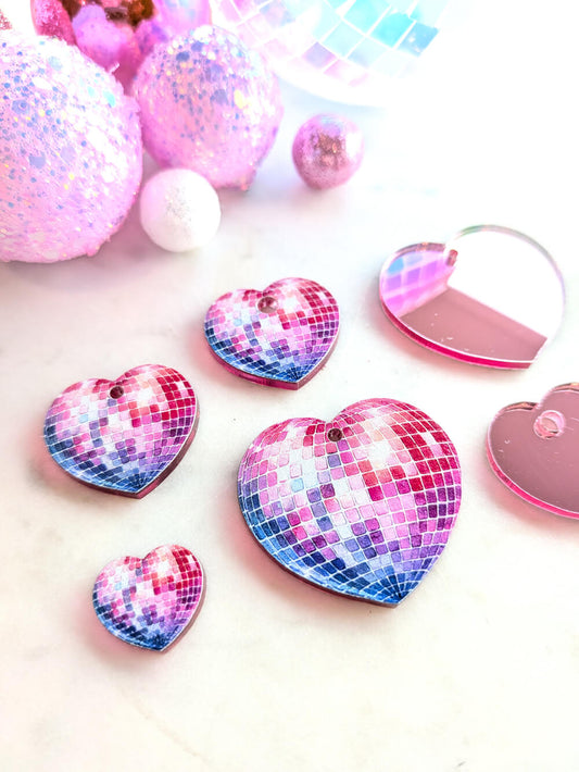 Disco Pink Love Heart on Light Pink Mirror Acrylic