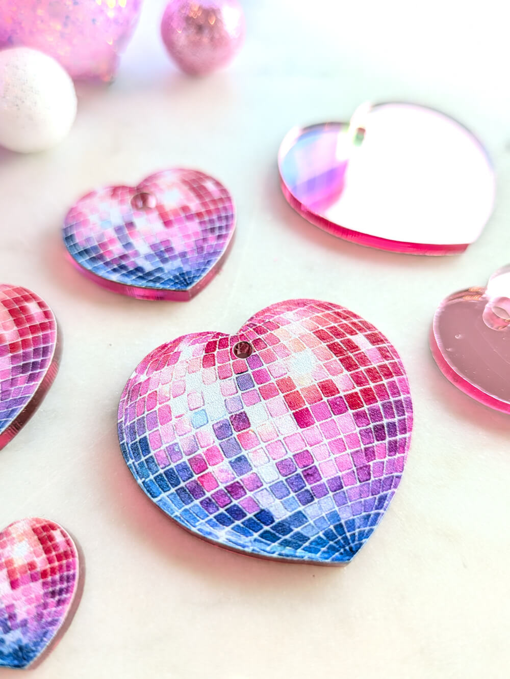 Disco Pink Love Heart on Light Pink Mirror Acrylic