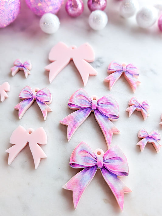 Light shiny Pink Bow on Light Pink Acrylic