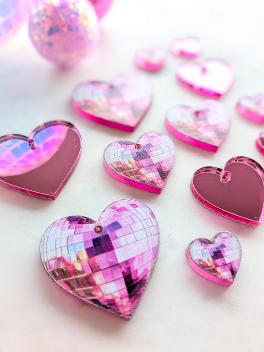 Disco Pink Love Heart on Bright Pink Mirror Acrylic