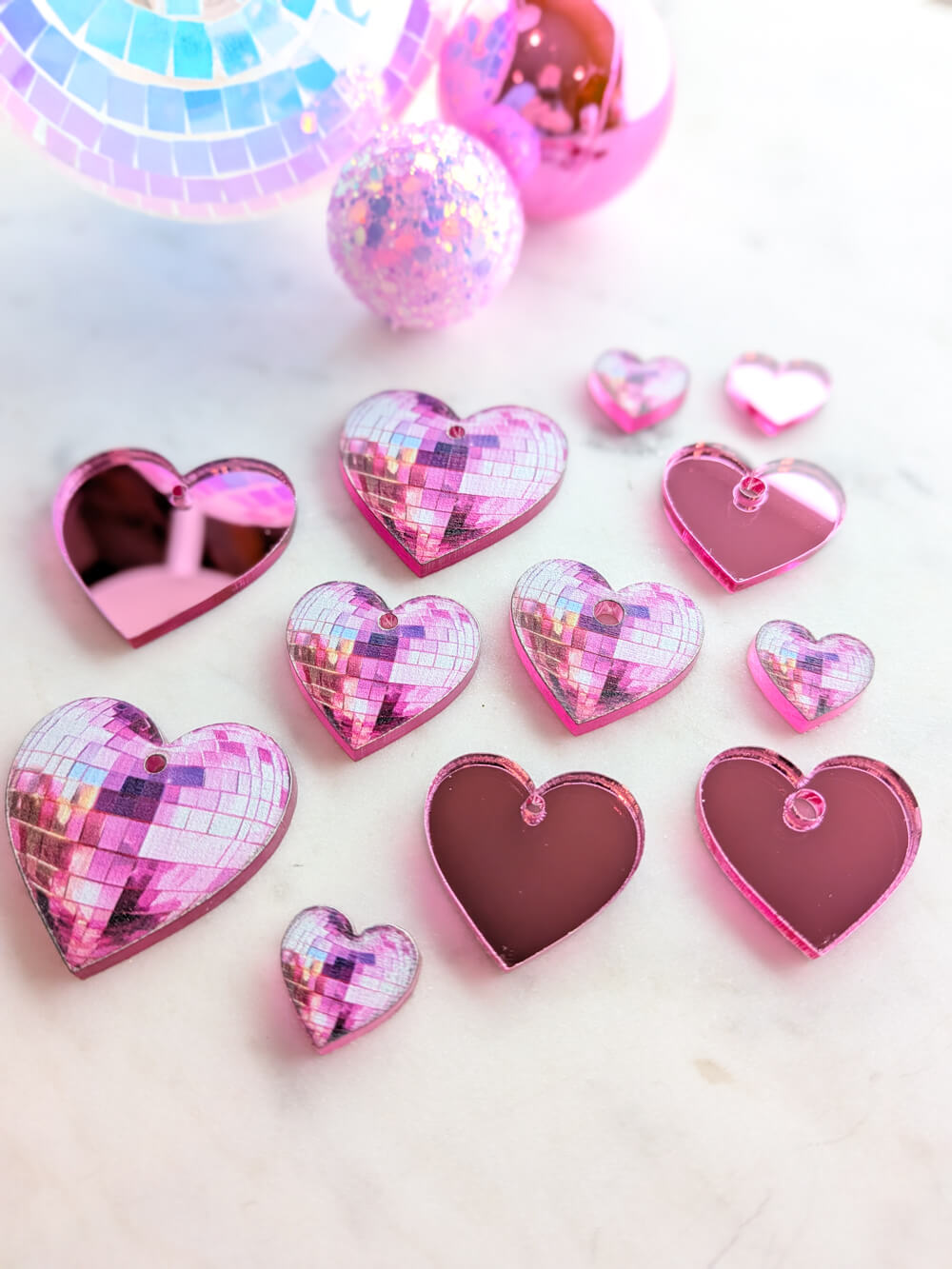 Disco Pink Love Heart on Bright Pink Mirror Acrylic