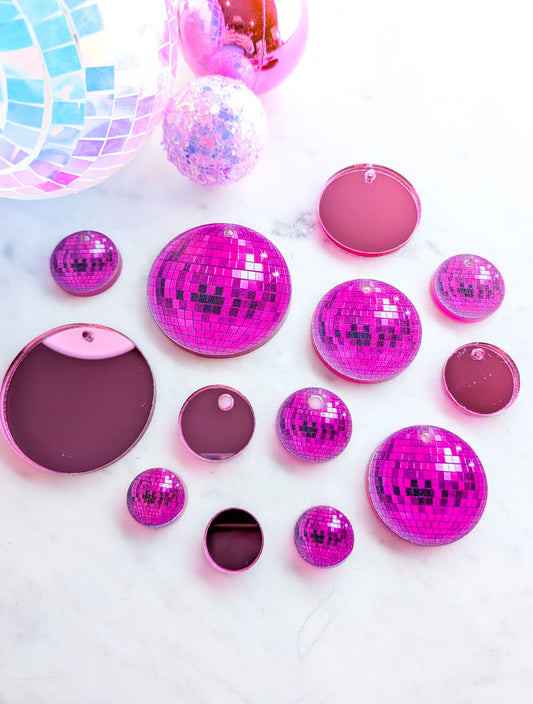 Pink Disco Ball on Bright Pink Mirror Acrylic