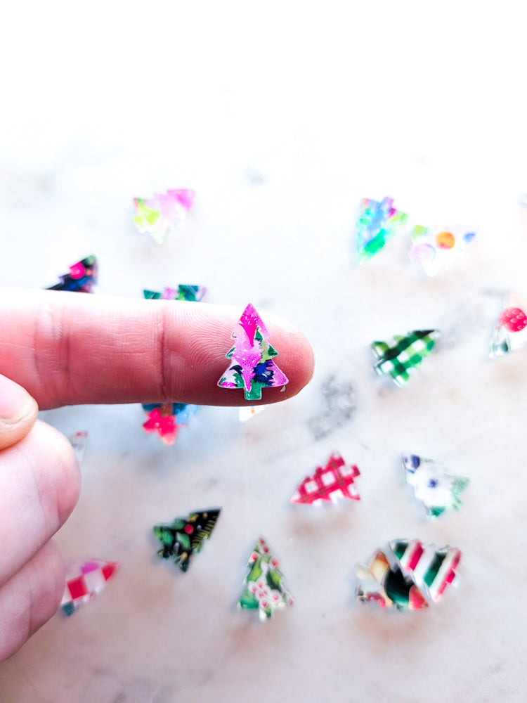 Clear Acrylic - 1.5cm Christmas Tree - Studs - Christmas - 317