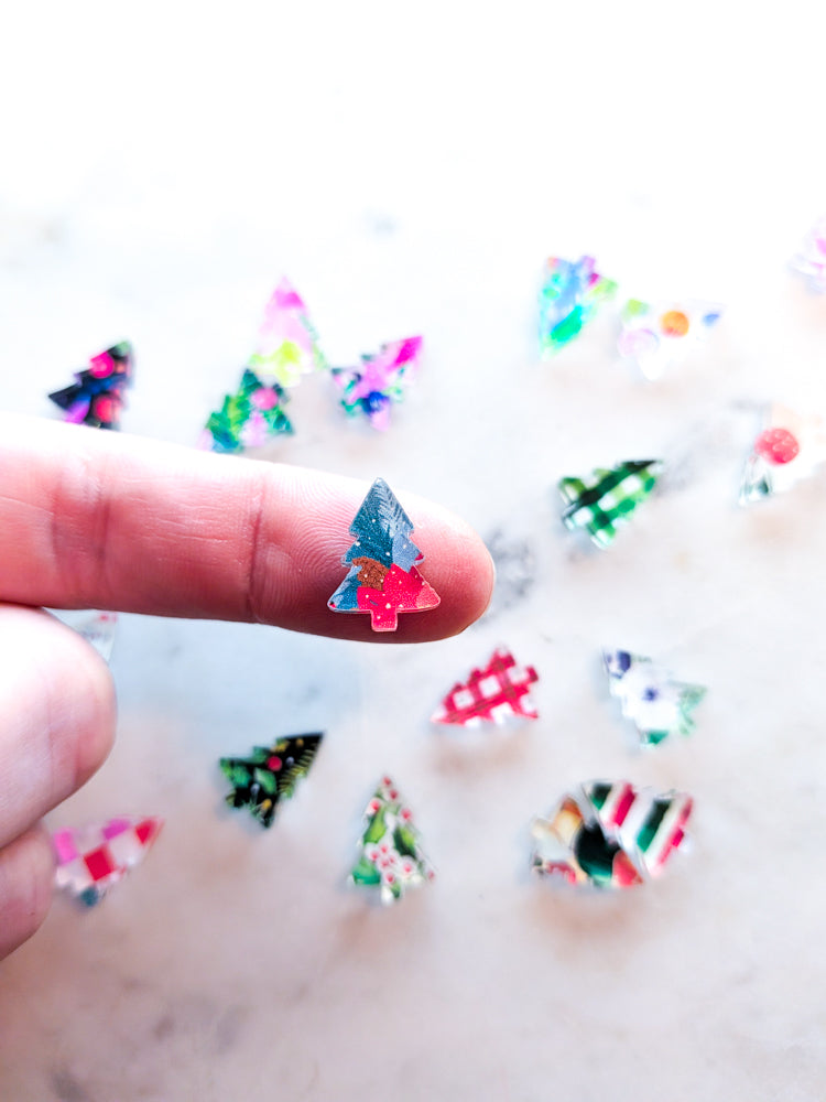 Clear Acrylic - 1.5cm Christmas Tree - Studs - Christmas - 25