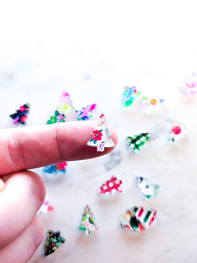 Clear Acrylic - 1.5cm Christmas Tree - Studs - Christmas - 29