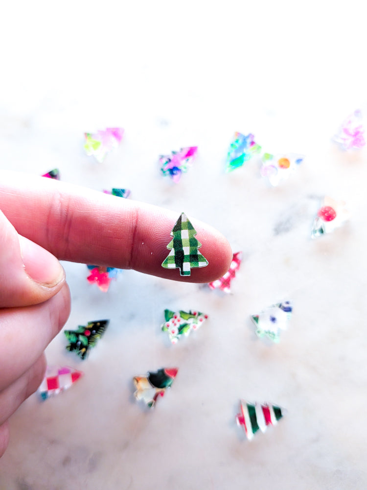 Clear Acrylic - 1.5cm Christmas Tree - Studs - Christmas - 18