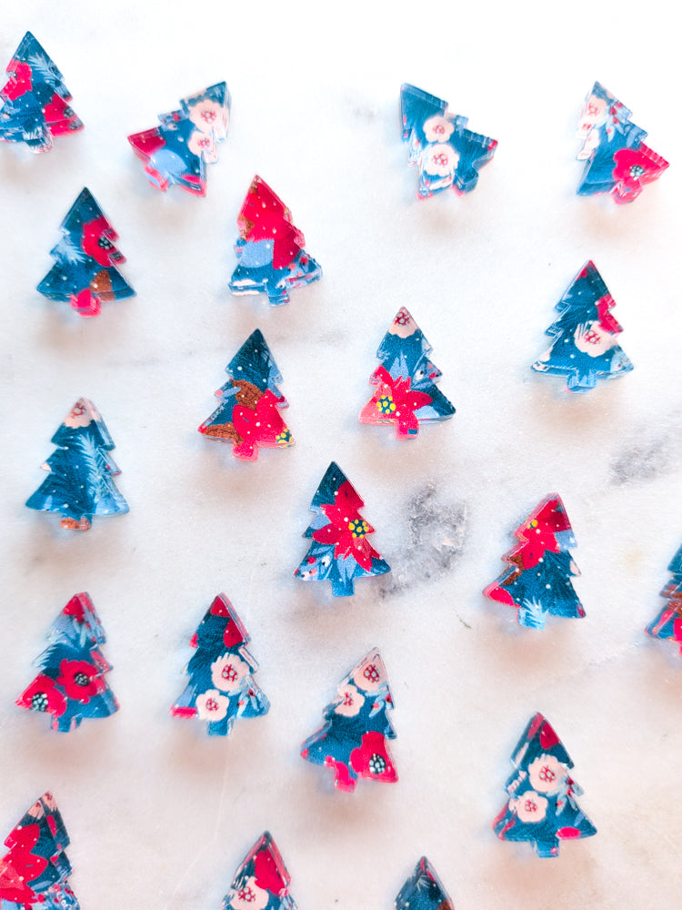 Clear Acrylic - 1.5cm Christmas Tree - Studs - Christmas - 25