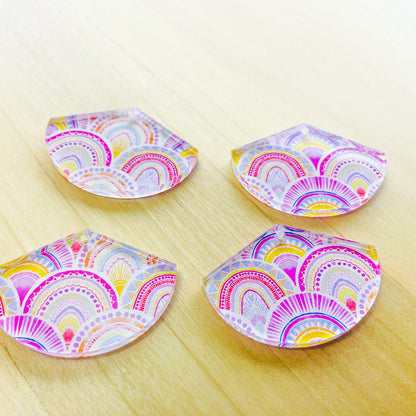 4x2.8cm - Fan - Clear Acrylic - Watercolour - 10