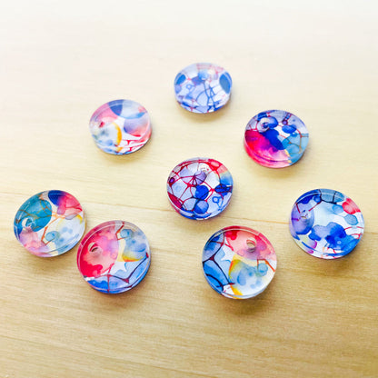 1.5cm Circle - 1 Hole - Clear Acrylic - Watercolour - 51