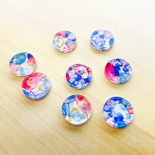 1.5cm Circle - 1 Hole - Clear Acrylic - Watercolour - 51