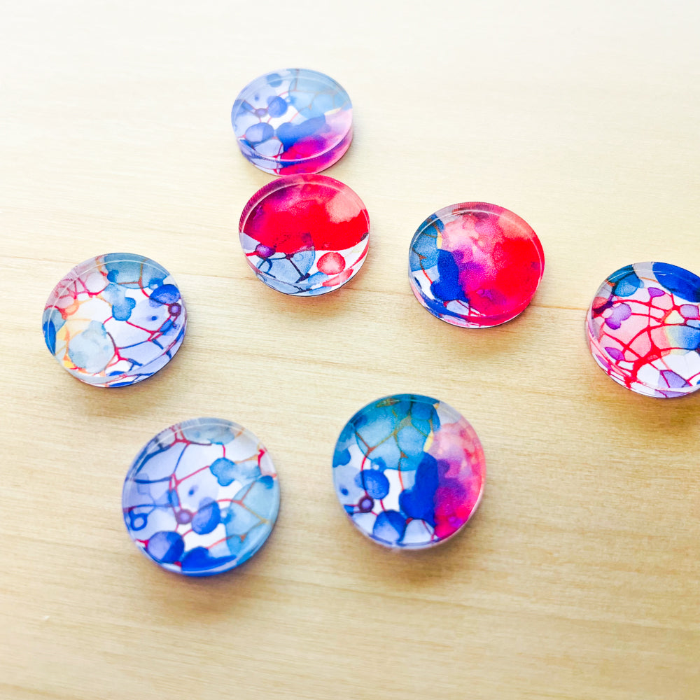 1.5cm Circle - Studs - Clear Acrylic - Watercolour - 51