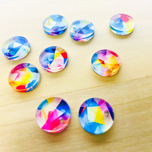 1.5cm Circle - 1 hole - Clear Acrylic - Watercolour - 23