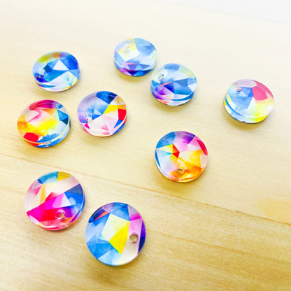 1.5cm Circle - 1 hole - Clear Acrylic - Watercolour - 23