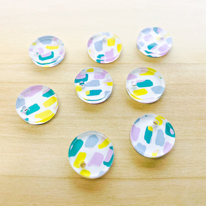 1.5cm Circle - 1 hole - Clear Acrylic - Beach Picnic - 08