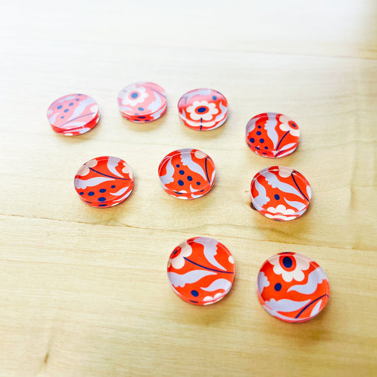 1.5cm Circle - Studs- Clear Acrylic - Abstract Floral - 07