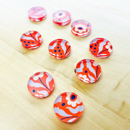 1.5cm Circle - Studs- Clear Acrylic - Abstract Floral - 07