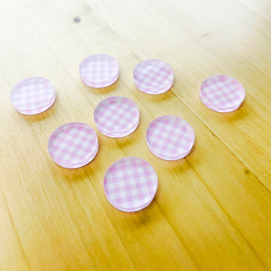 1.5cm Circle - Studs- Clear Acrylic - Basic Gingham - 20
