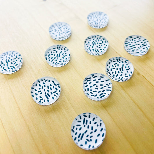 1.5cm Circle - Studs- Clear Acrylic - Black and White - 30
