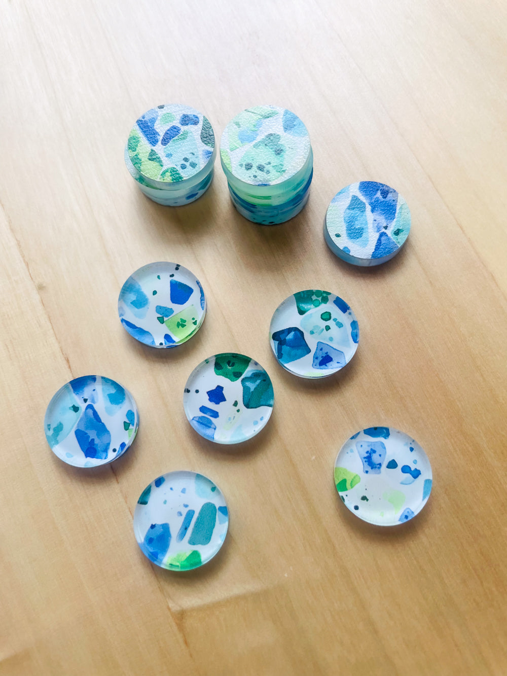 Clear Acrylic - 1.5cm Circle - Studs - Terrazzo - 49