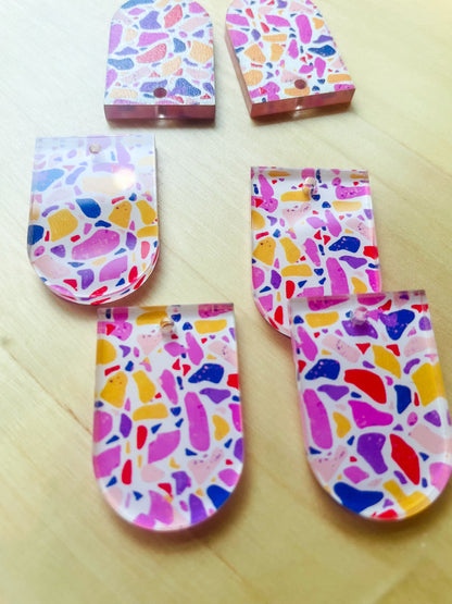 2x3cm - Arch -  Clear Acrylic - 1 Hole at Bottom -  Terrazzo - 09