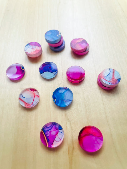 1.5cm Circle - Studs- Clear Acrylic - Alcohol Ink - 12