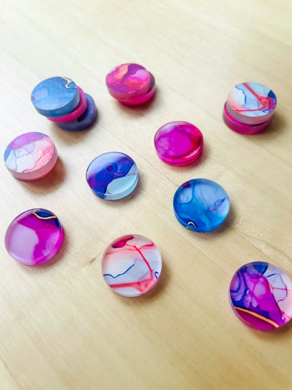 1.5cm Circle - Studs- Clear Acrylic - Alcohol Ink - 12