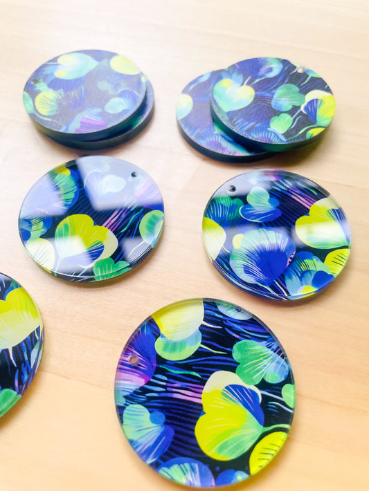 4cm Circle -  Clear Acrylic - 1 Hole - Summer Nights - 19