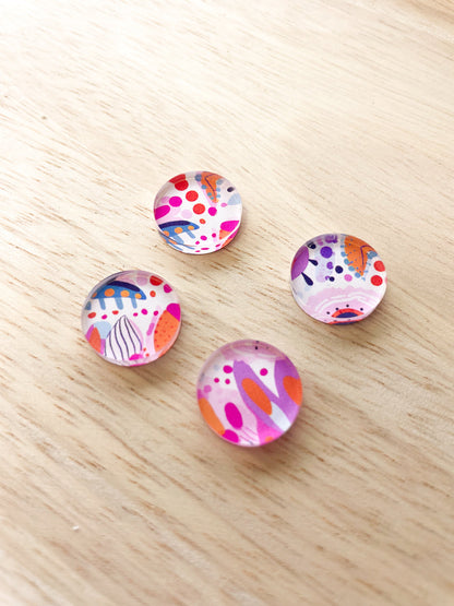 1.5cm Circle - Studs- Clear Acrylic - Bold Floral - 19