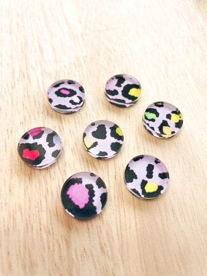 1.5cm Circle - Studs- Clear Acrylic - Leopard - 20